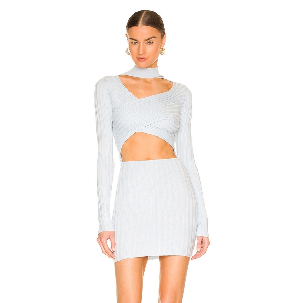Super down light blue wrap mini dress